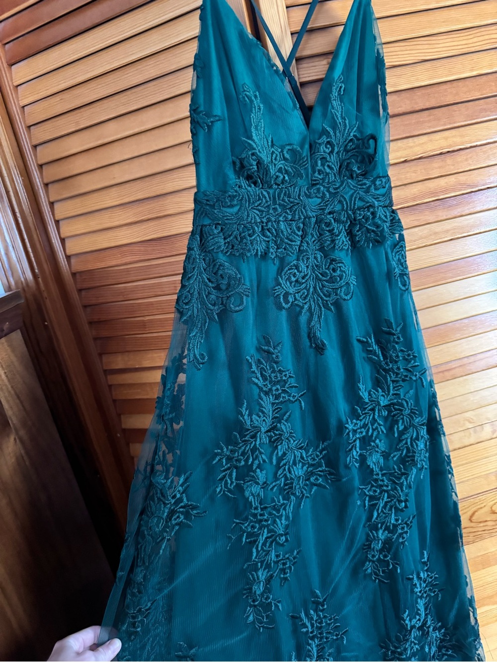 Lulu's Emerald Emerald Lace Strapless Evening Dress